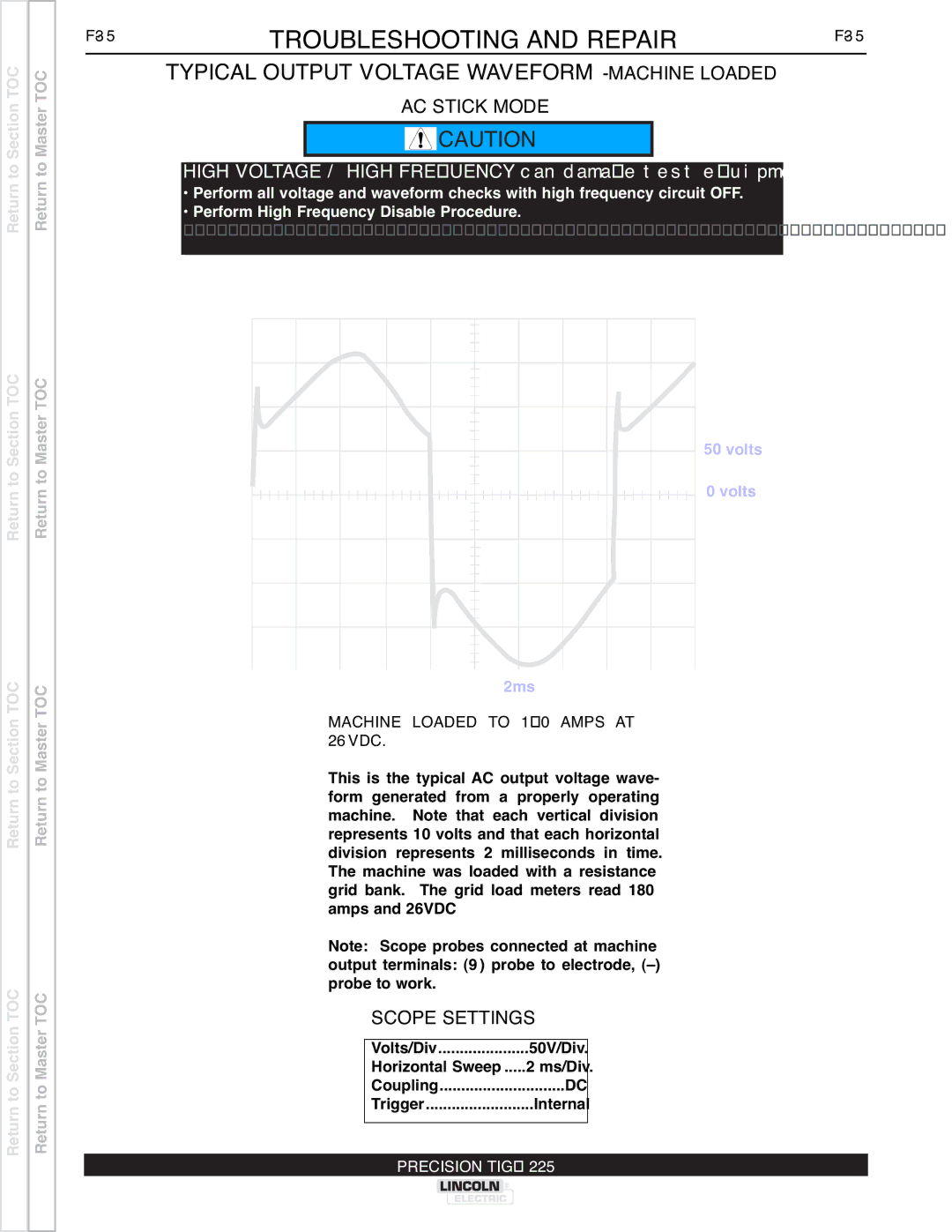 Lincoln Electric SVM186-A service manual AC Stick Mode, Machine Loaded to 180 Amps AT 26VDC 