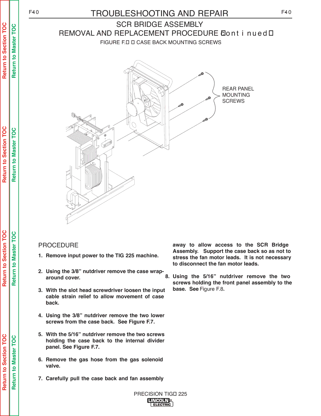 Lincoln Electric SVM186-A service manual SCR Bridge Assembly, Figure F.7 Case Back Mounting Screws 