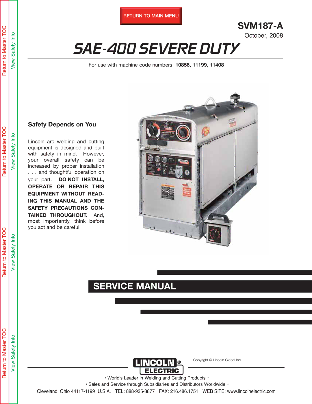 Lincoln Electric SVM187-A service manual SAE-400 Severe Duty 