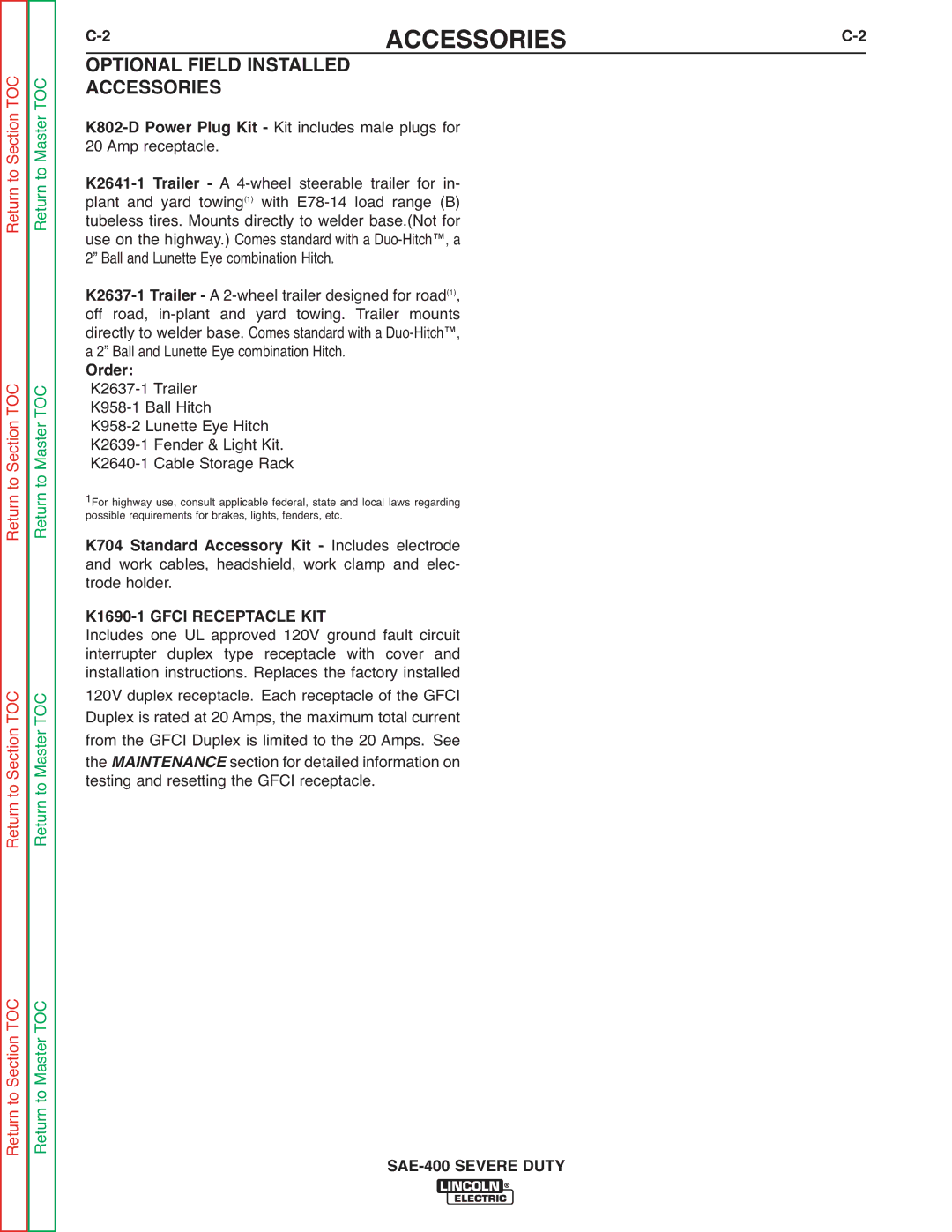 Lincoln Electric SVM187-A service manual Optional Field Installed Accessories, Order, K1690-1 Gfci Receptacle KIT 