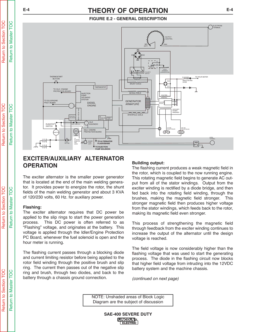 Lincoln Electric SVM187-A service manual EXCITER/AUXILIARY Alternator Operation, Flashing, Building output 