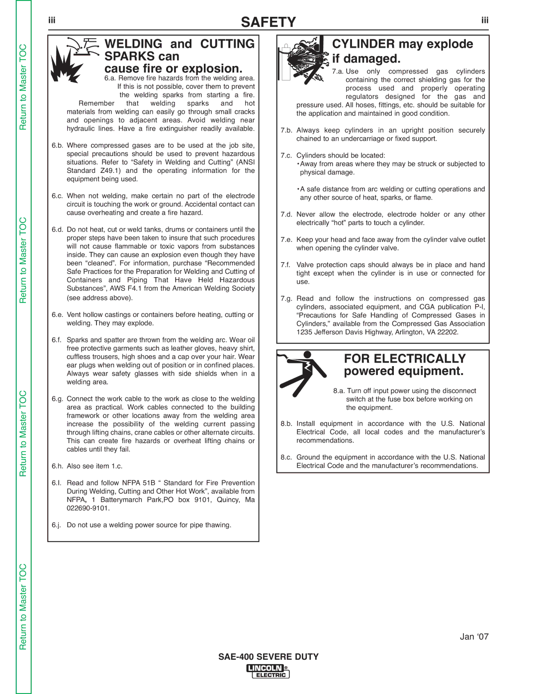 Lincoln Electric SVM187-A service manual For Electrically, Powered equipment, Iii 