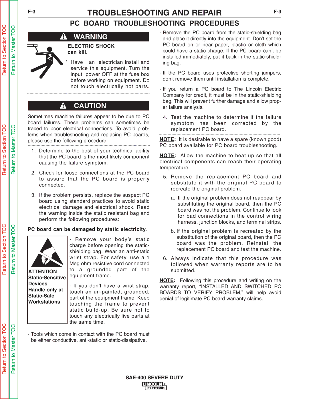 Lincoln Electric SVM187-A service manual Troubleshooting and Repair, PC Board Troubleshooting Procedures 