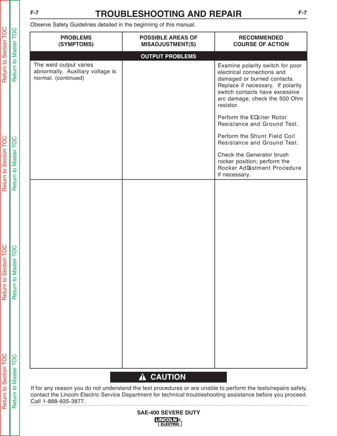 Lincoln Electric SVM187-A service manual Possible Areas of Misadjustments, Rocker Adjustment Procedure if necessary 