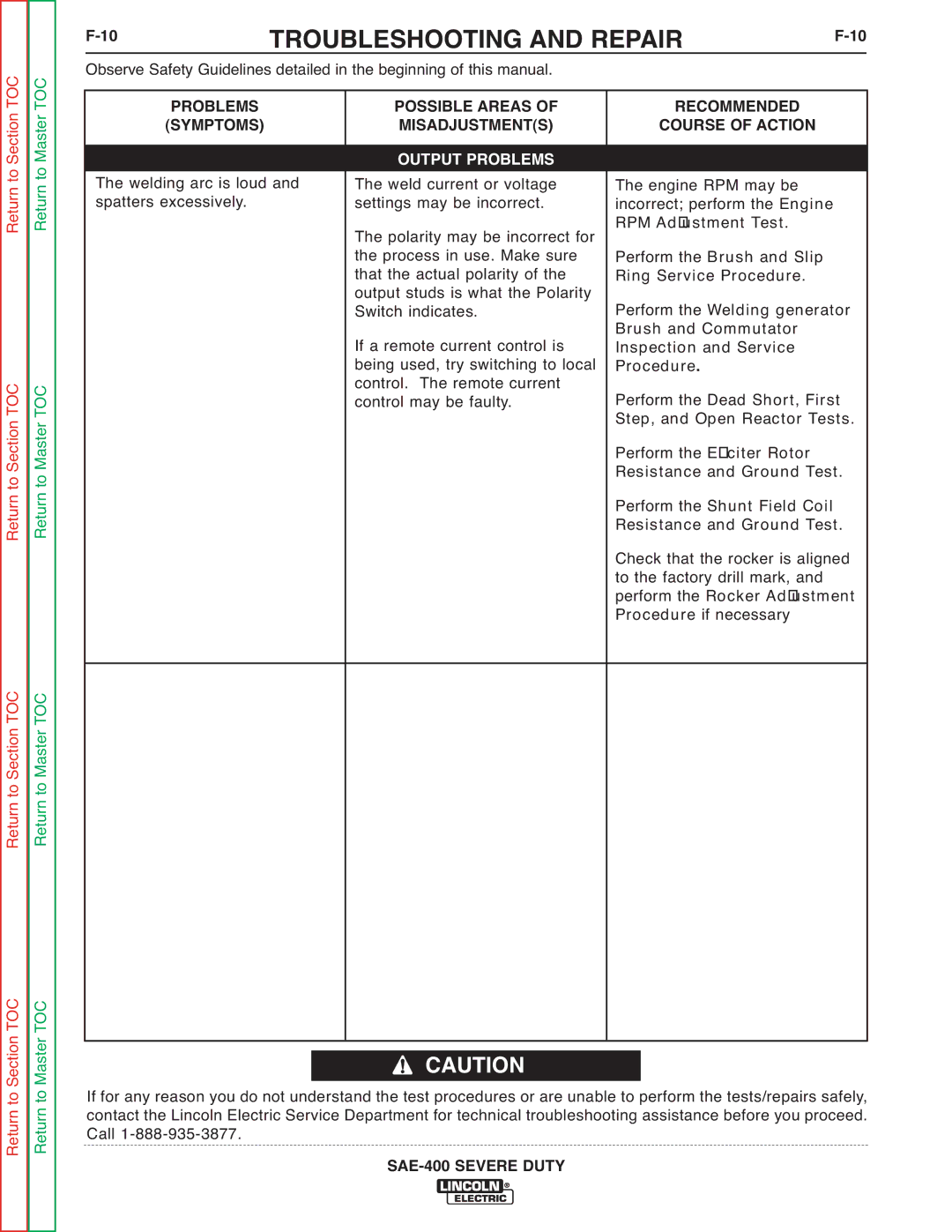 Lincoln Electric SVM187-A service manual Welding arc is loud and spatters excessively 