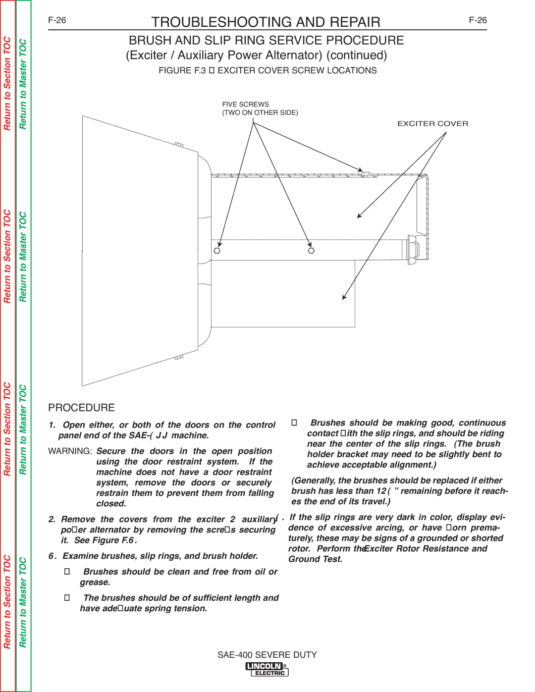 Lincoln Electric SVM187-A service manual Procedure, Figure F.3 Exciter Cover Screw Locations 