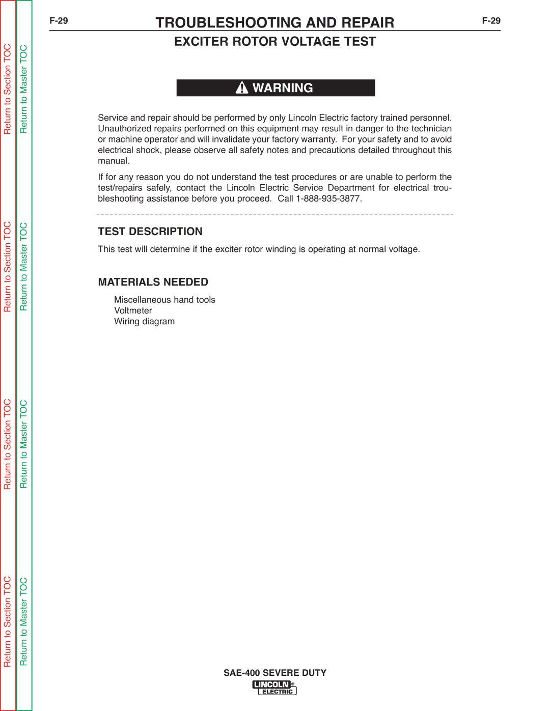 Lincoln Electric SVM187-A service manual Exciter Rotor Voltage Test, Test Description 