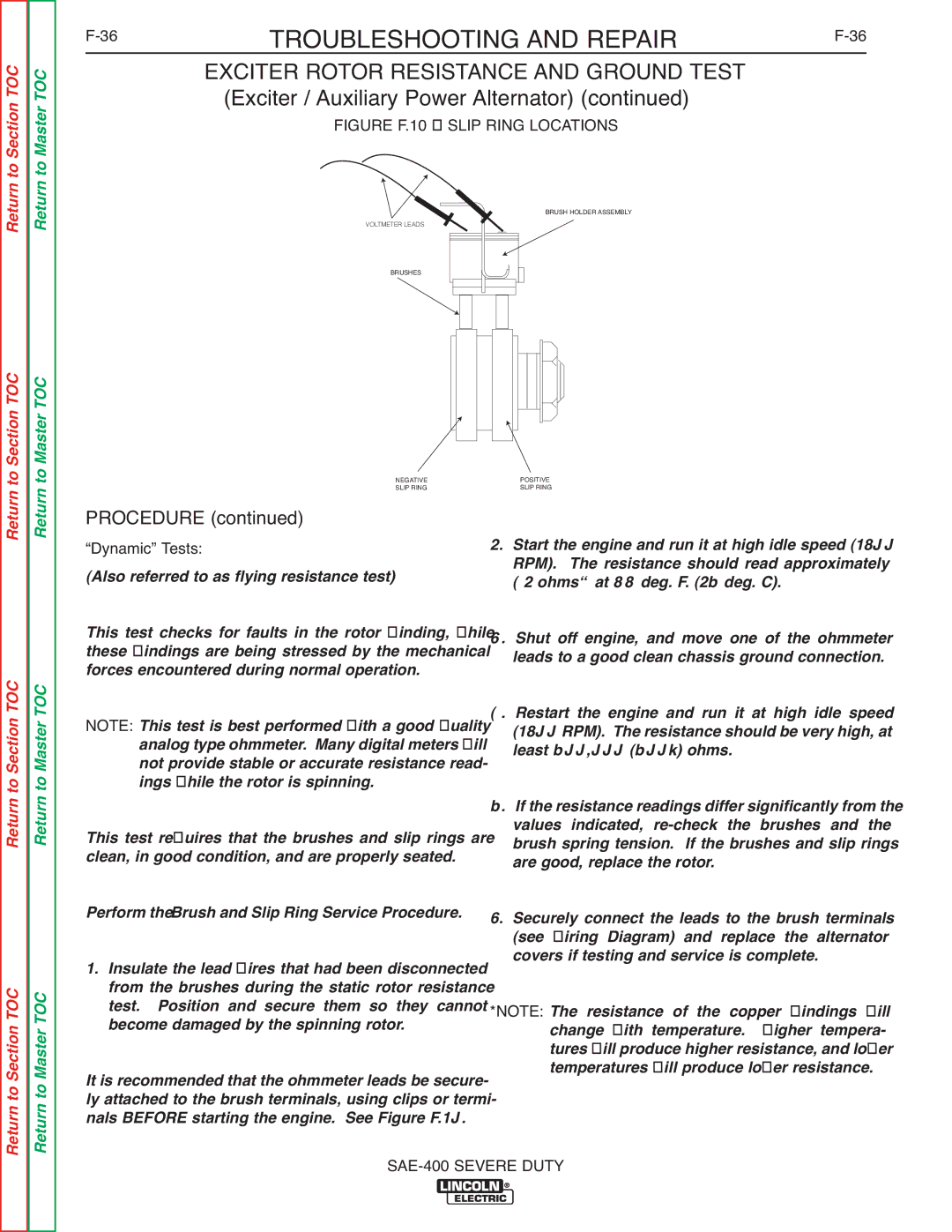 Lincoln Electric SVM187-A service manual Figure F.10 Slip Ring Locations, Dynamic Tests 