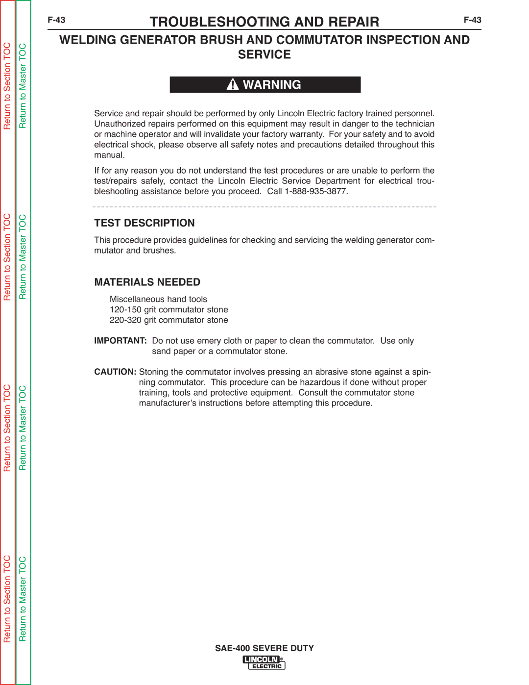 Lincoln Electric SVM187-A service manual Welding Generator Brush and Commutator Inspection Service 