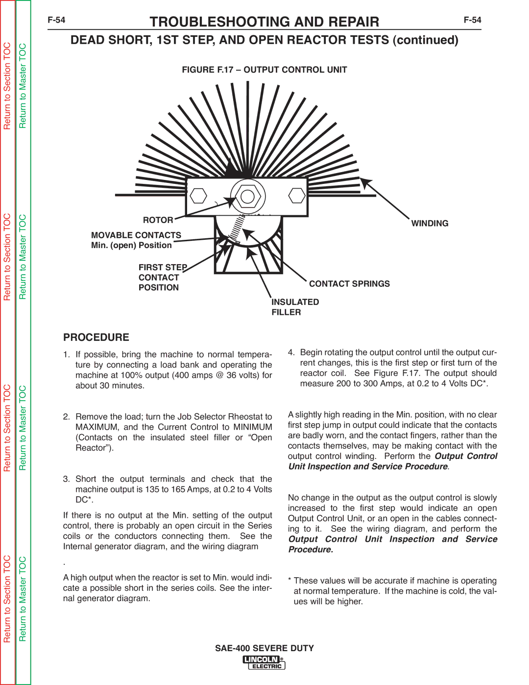 Lincoln Electric SVM187-A service manual Rotor Winding Movable Contacts, Min. open Position, First Step 