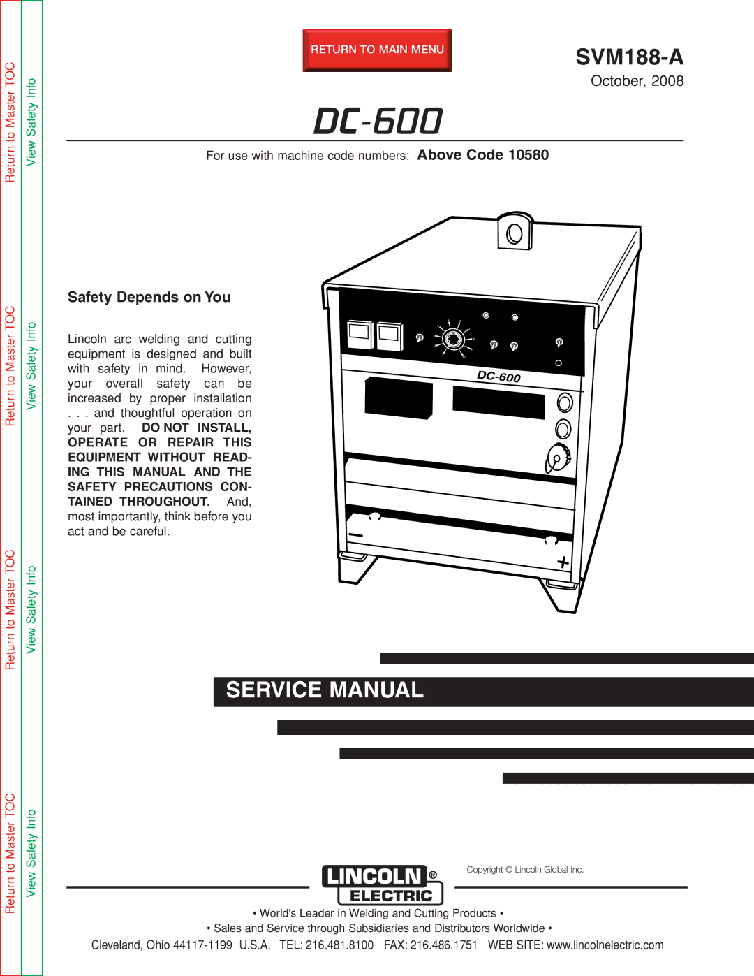 Lincoln Electric SVM188-A service manual DC-600 