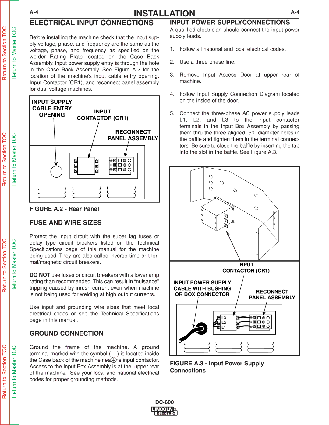 Lincoln Electric SVM188-A service manual Electrical Input Connections, Fuse and Wire Sizes, Ground Connection 