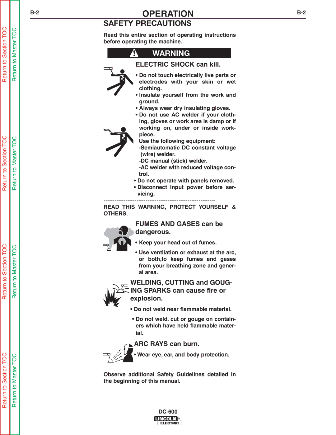 Lincoln Electric SVM188-A service manual Operation, Safety Precautions 