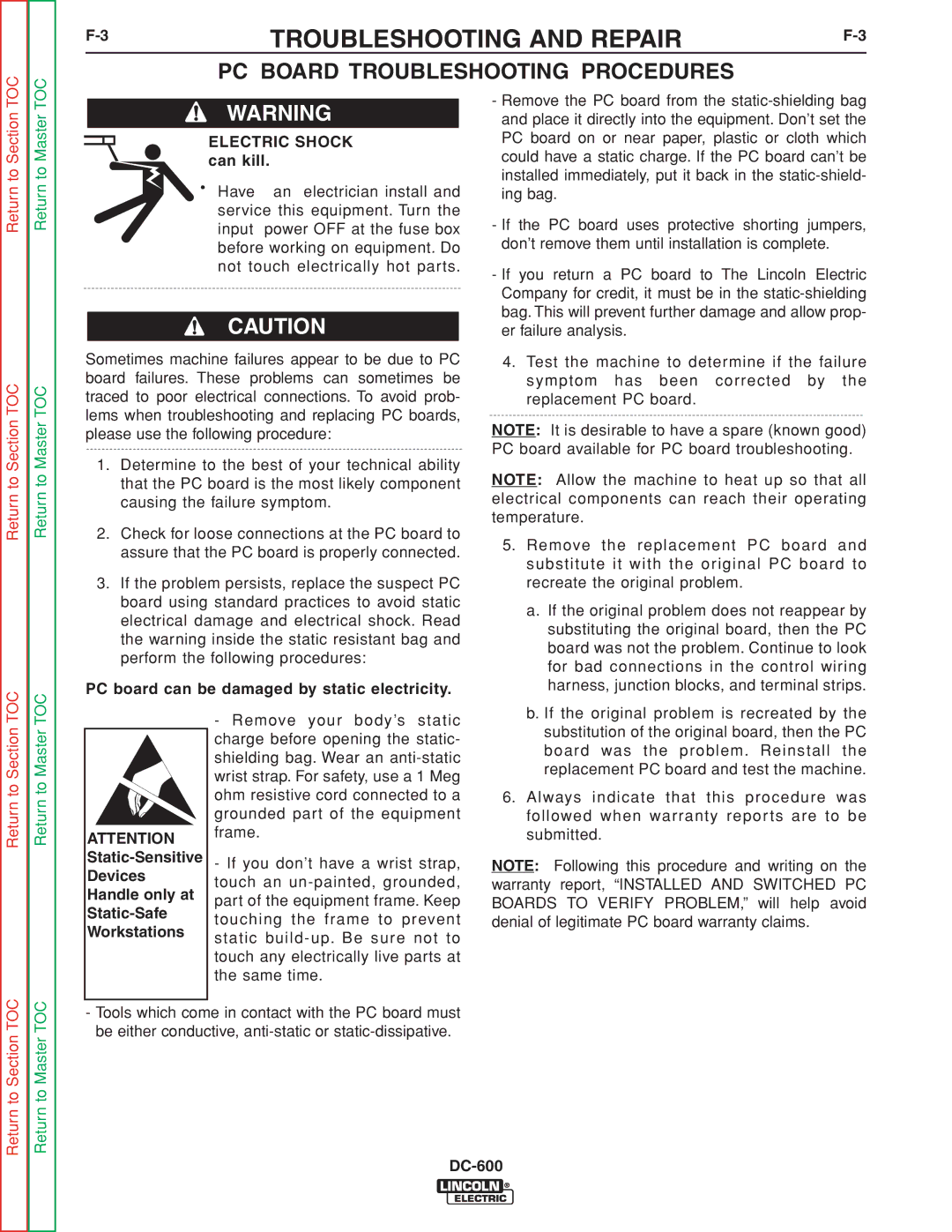 Lincoln Electric SVM188-A service manual Troubleshooting and Repair, PC Board Troubleshooting Procedures 