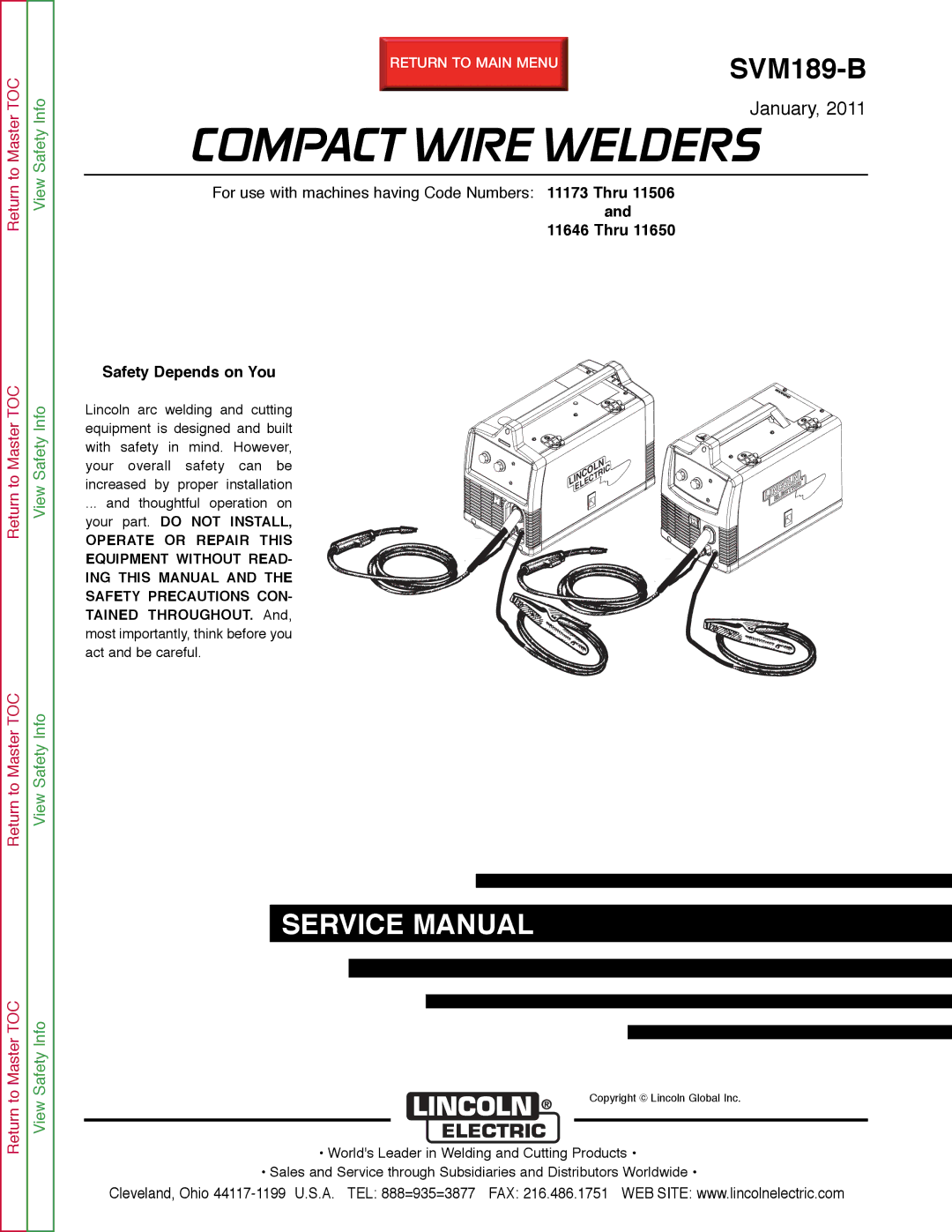 Lincoln Electric SVM189-B service manual Safety Depends on You 