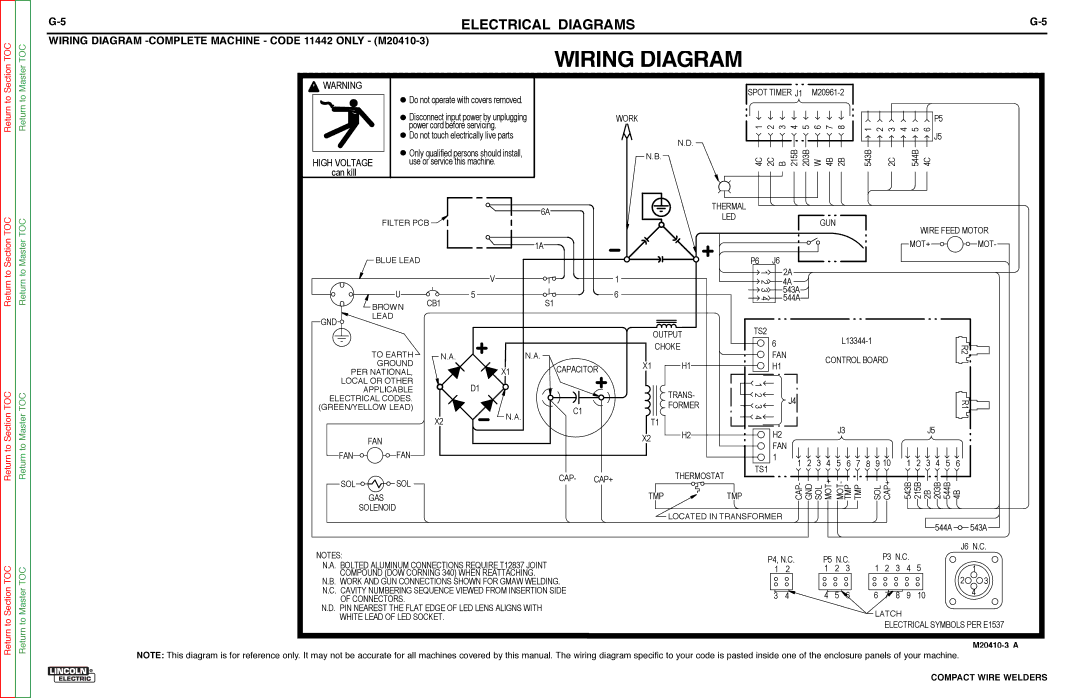 Lincoln Electric SVM189-B service manual WiriNG DiaGram -cOmplETE machiNE cODE 11442 ONly m20410-3 