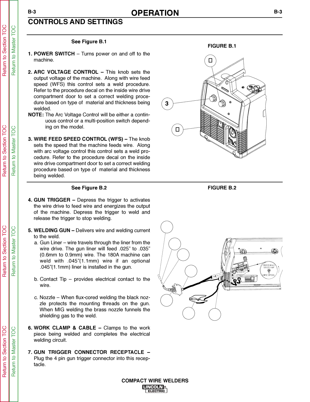 Lincoln Electric SVM189-B service manual Controls and Settings, See Figure B.1, See Figure B.2 