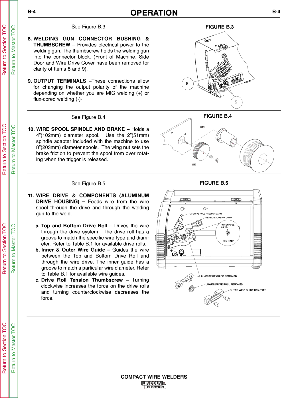 Lincoln Electric SVM189-B service manual See Figure B.3, Drive Roll Tension Thumbscrew Turning 