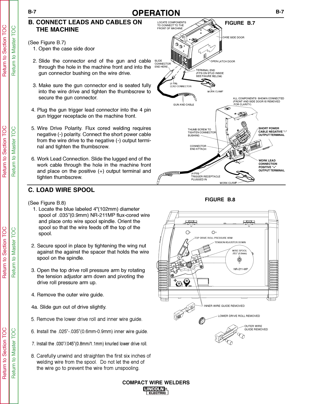 Lincoln Electric SVM189-B service manual Connect Leads and Cables on, Machine, Load Wire Spool 