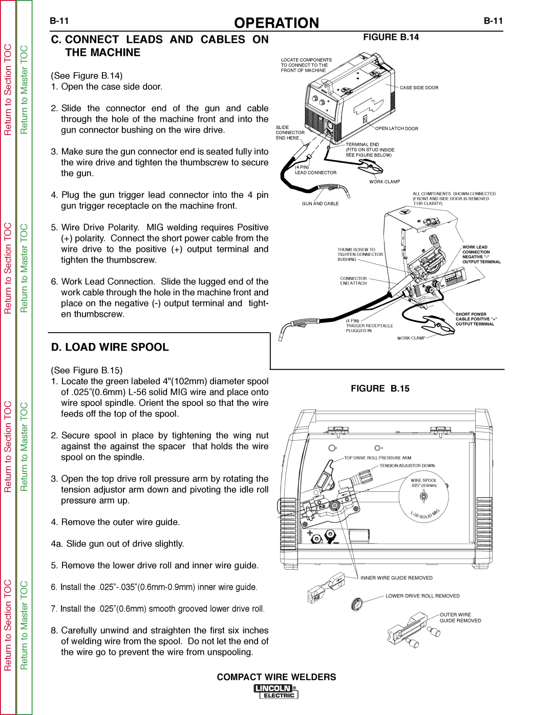 Lincoln Electric SVM189-B service manual 11OPERATION, Connect Leads and Cables on the Machine 