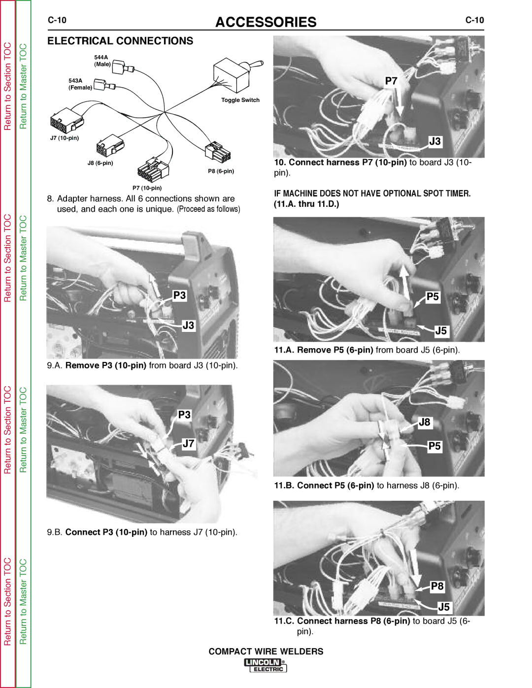 Lincoln Electric SVM189-B service manual Electrical Connections, 11.B. Connect P5 6-pin to harness J8 6-pin 