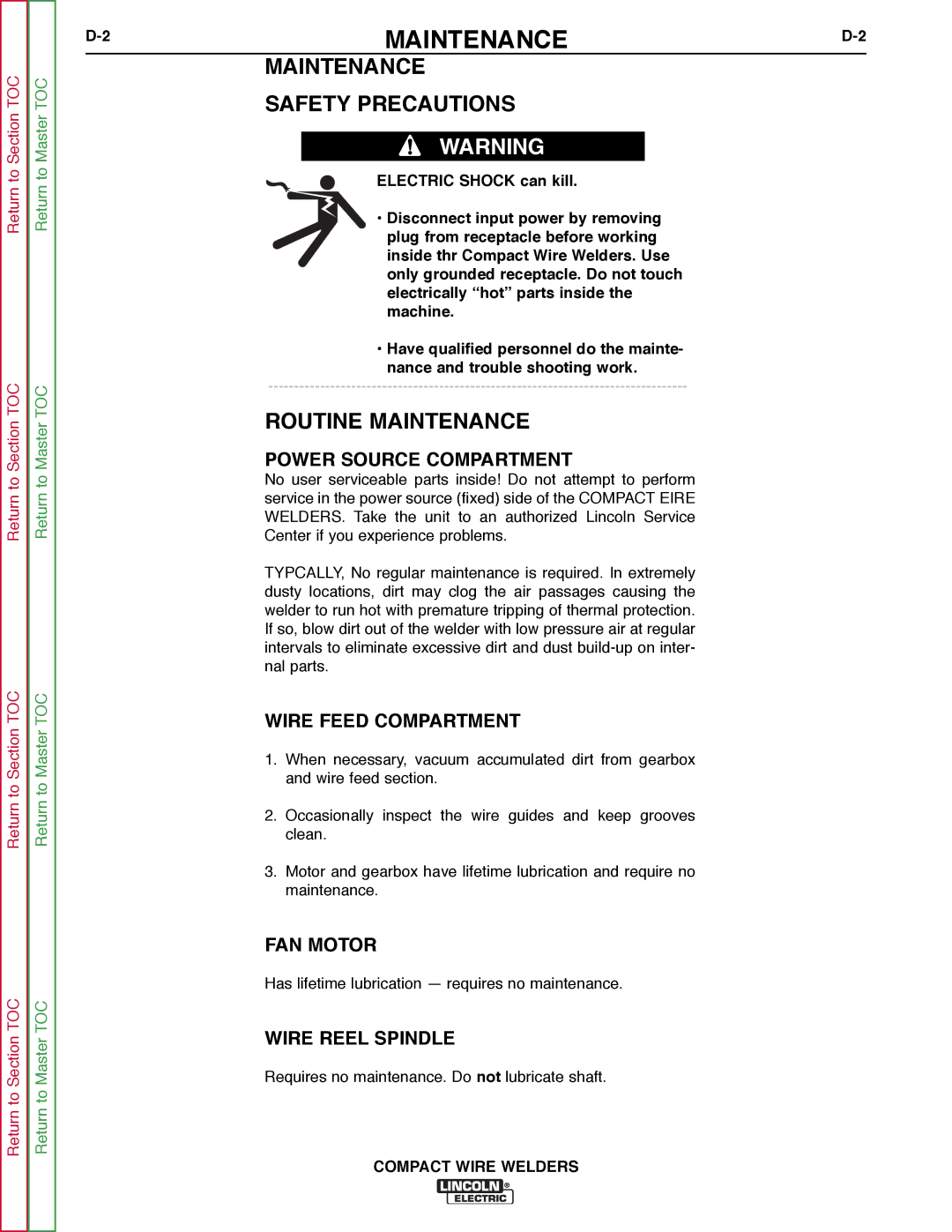 Lincoln Electric SVM189-B service manual Maintenance Safety Precautions, Routine Maintenance 