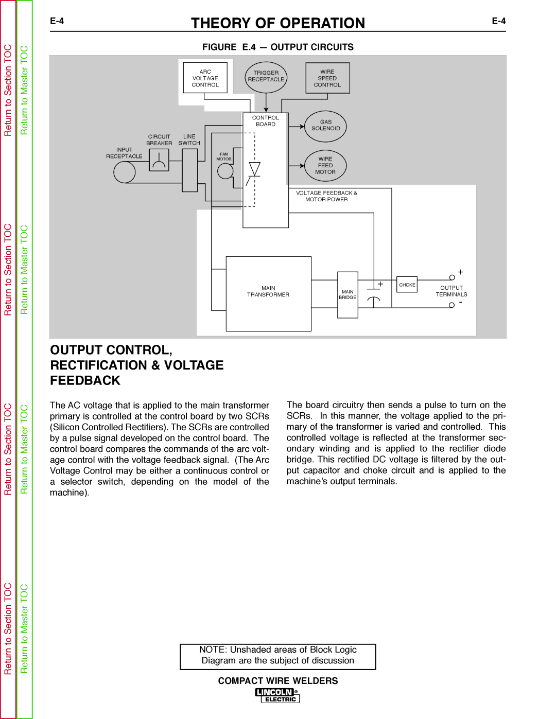 Lincoln Electric SVM189-B service manual Output CONTROL, Rectification & Voltage Feedback, Figure E.4 Output Circuits 