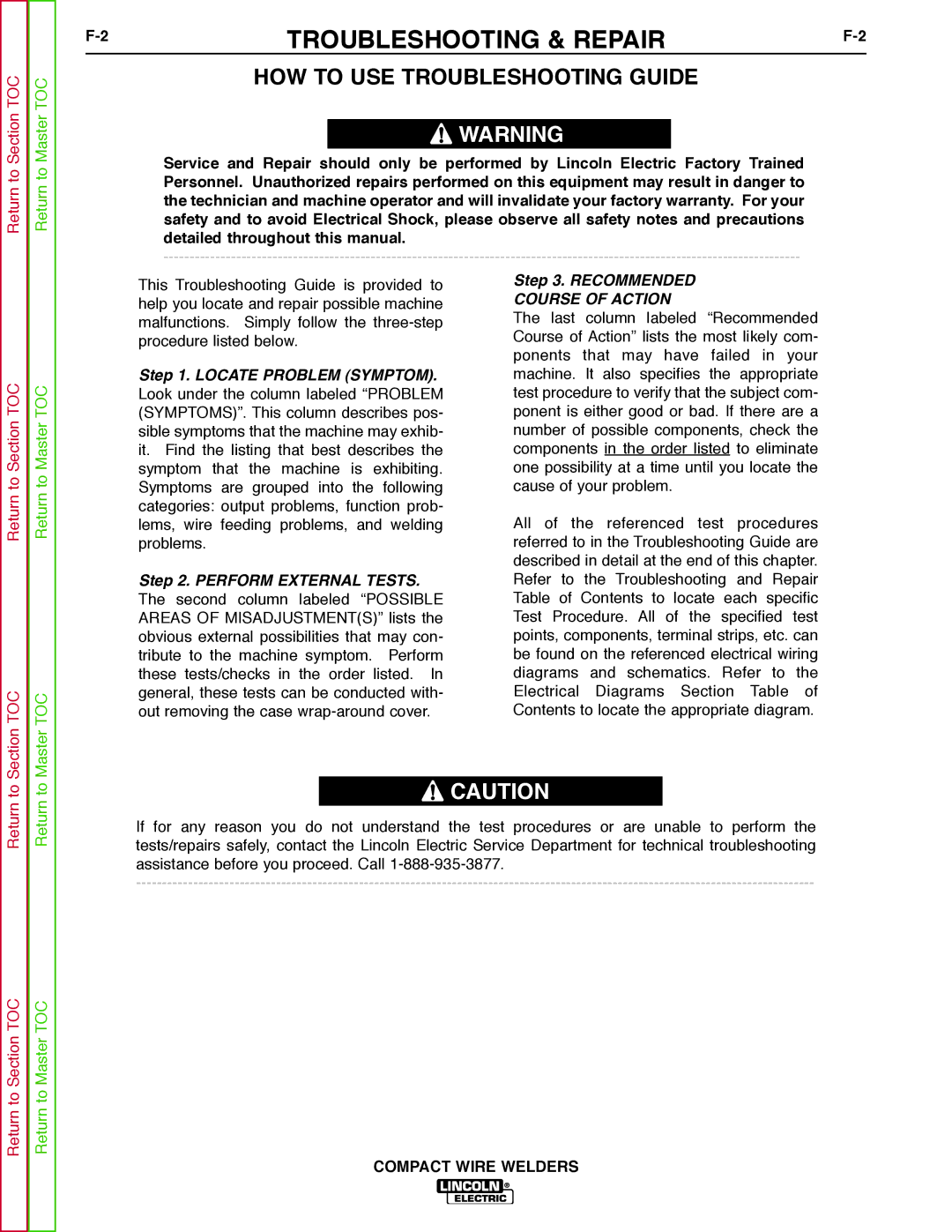 Lincoln Electric SVM189-B service manual Troubleshooting & Repair, HOW to USE Troubleshooting Guide 