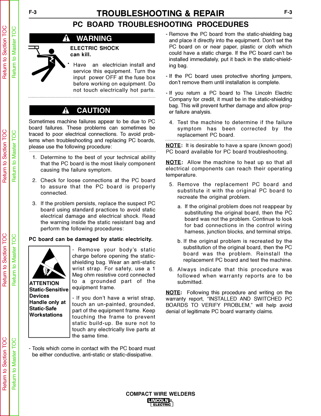 Lincoln Electric SVM189-B service manual PC Board Troubleshooting Procedures 