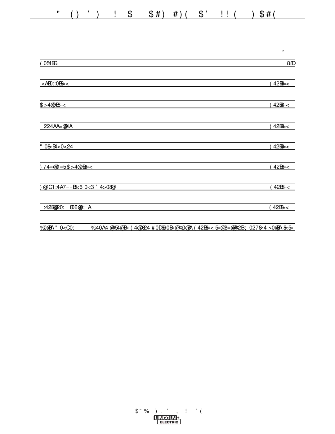 Lincoln Electric SVM189-B service manual Master Table of Contents for ALL Sections 