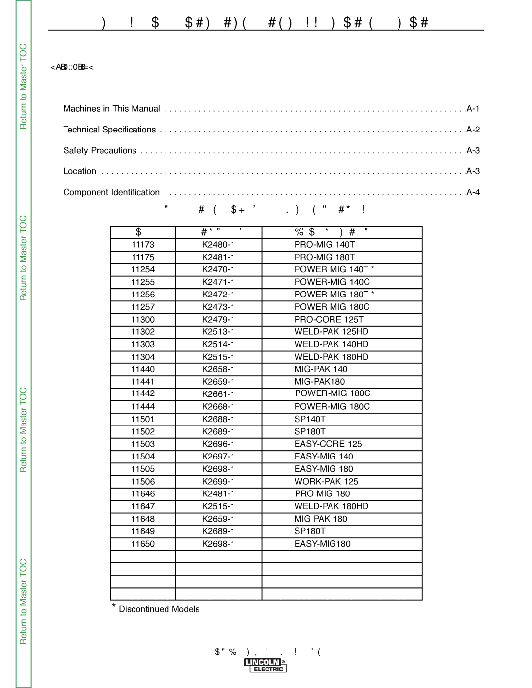 Lincoln Electric SVM189-B service manual Table of Contents Installation Section 