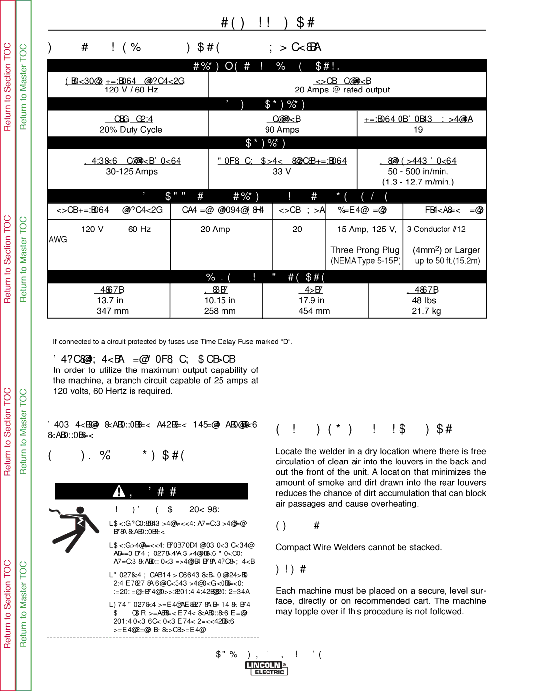 Lincoln Electric SVM189-B Safety Precautions, Select Suitable Location, Stacking, Tilting, Electric Shock can kill 