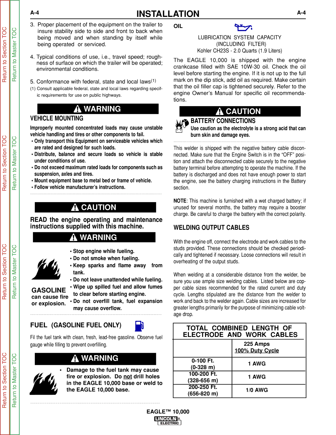 Lincoln Electric SVM192-A Vehicle Mounting, Fuel Gasoline Fuel only, Follow vehicle manufacturer’s instructions, 656-820 m 