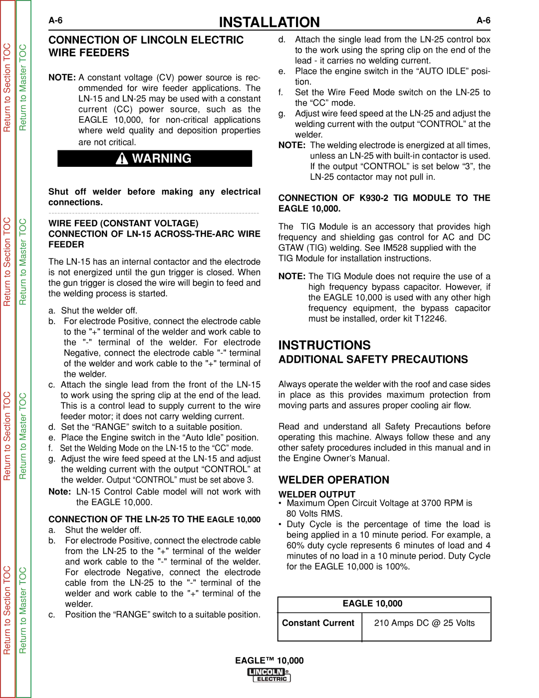 Lincoln Electric SVM192-A Instructions, Connection of Lincoln Electric Wire Feeders, Additional Safety Precautions 