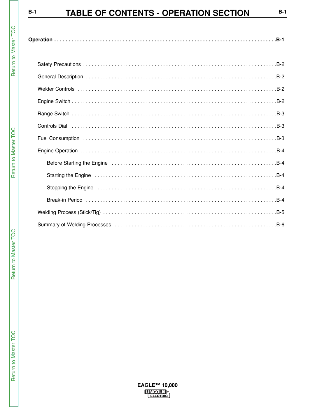 Lincoln Electric SVM192-A service manual Table of Contents Operation Section 