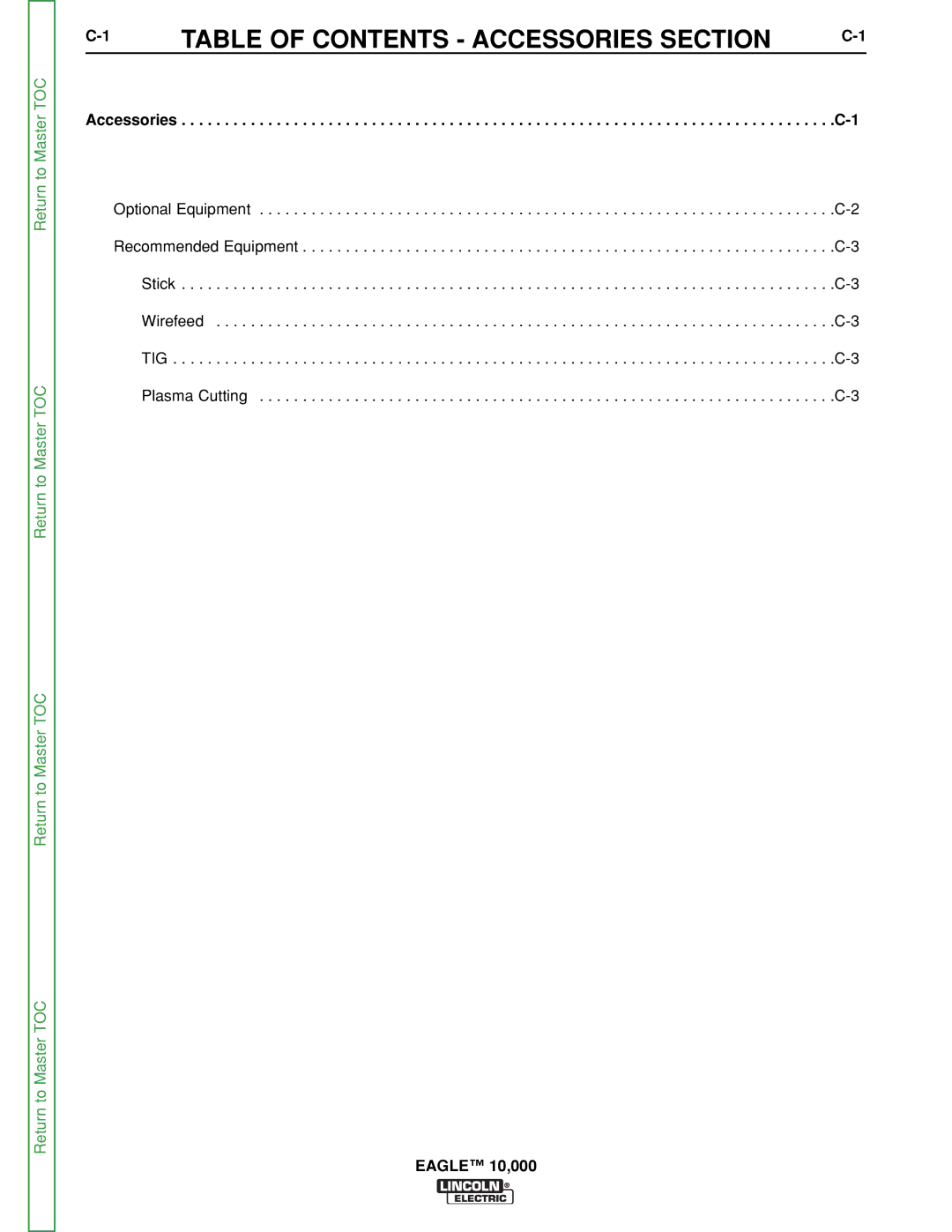 Lincoln Electric SVM192-A service manual Table of Contents Accessories Section 