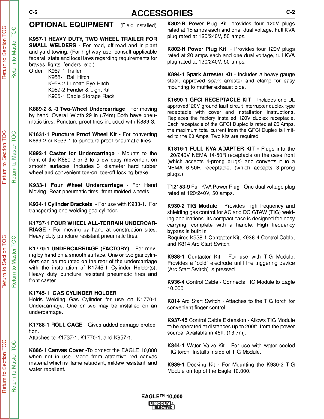 Lincoln Electric SVM192-A service manual Accessories, Optional Equipment Field Installed, K1745-1 GAS Cylinder Holder 