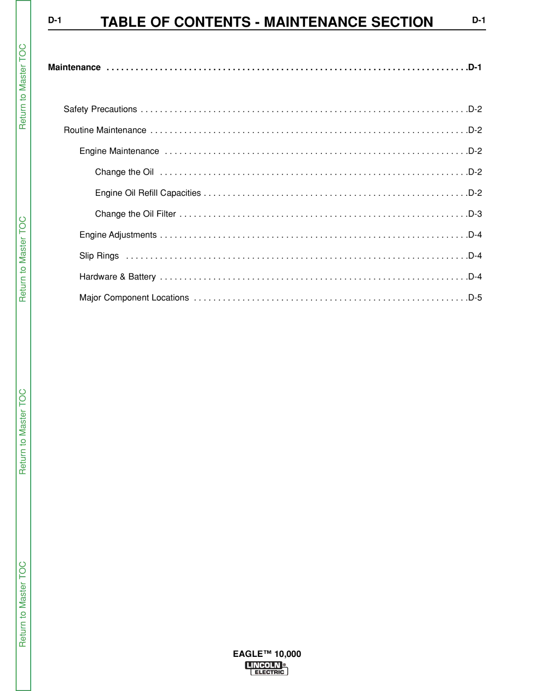 Lincoln Electric SVM192-A service manual Table of Contents Maintenance Section 