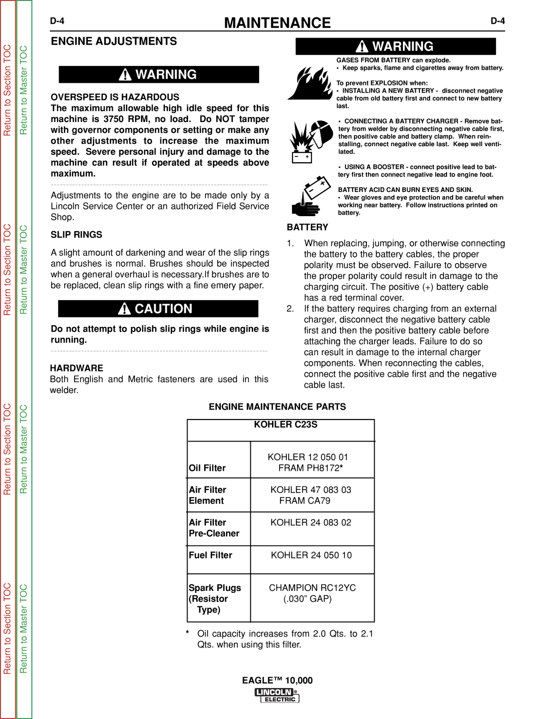 Lincoln Electric SVM192-A service manual Engine Adjustments 