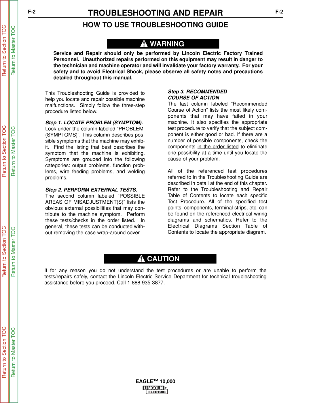 Lincoln Electric SVM192-A service manual 2TROUBLESHOOTING and REPAIRF-2, HOW to USE Troubleshooting Guide 