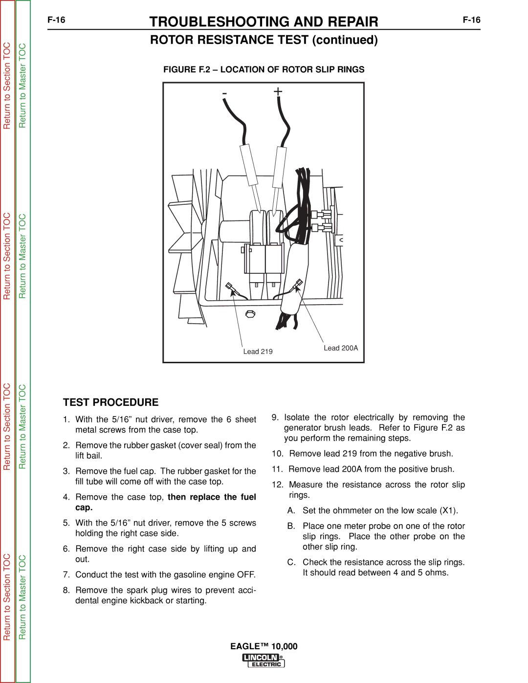 Lincoln Electric SVM192-A service manual Rotor Resistance Test, Remove the case top, then replace the fuel cap 