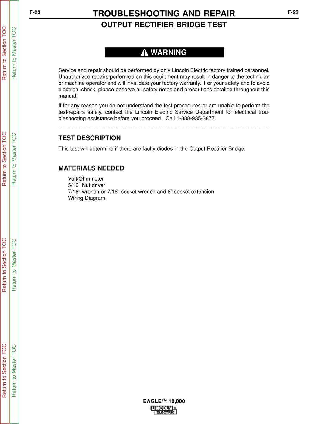 Lincoln Electric SVM192-A service manual Output Rectifier Bridge Test, Test Description 