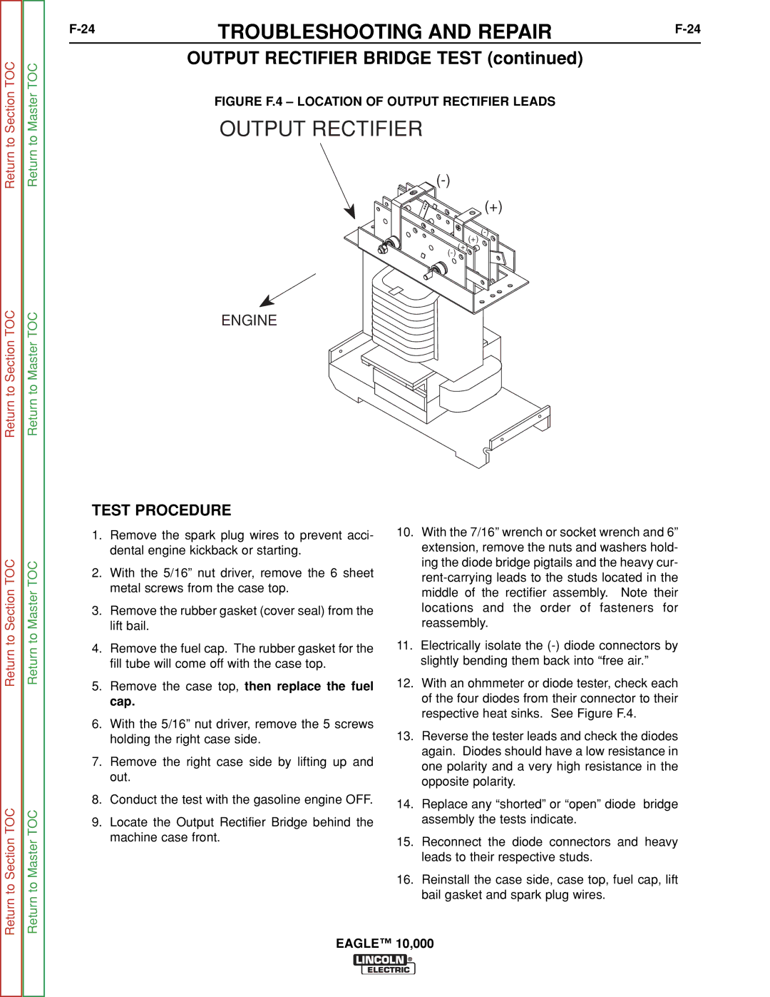 Lincoln Electric SVM192-A service manual Output Rectifier Bridge Test, Figure F.4 Location of Output Rectifier Leads 