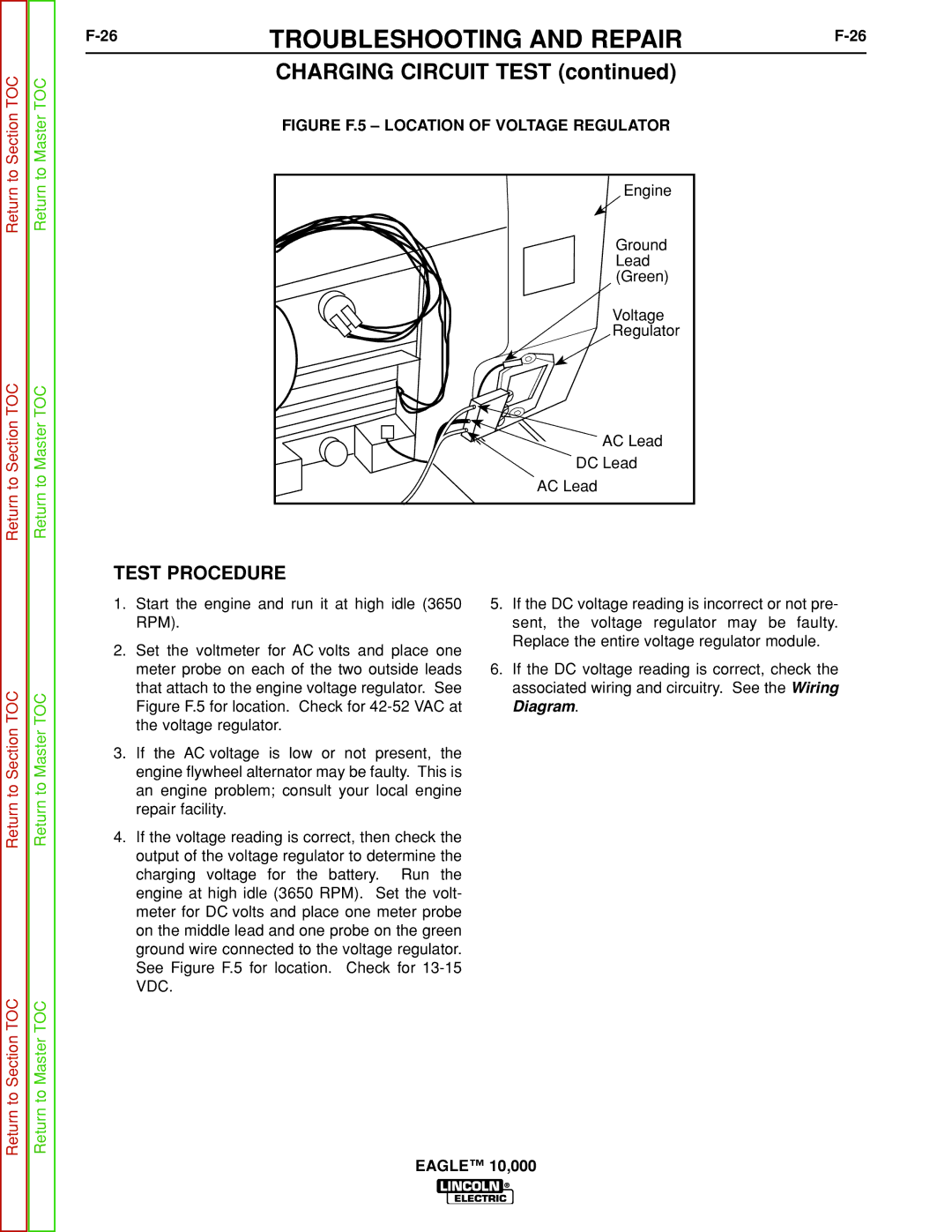 Lincoln Electric SVM192-A service manual Charging Circuit Test, Figure F.5 Location of Voltage Regulator 