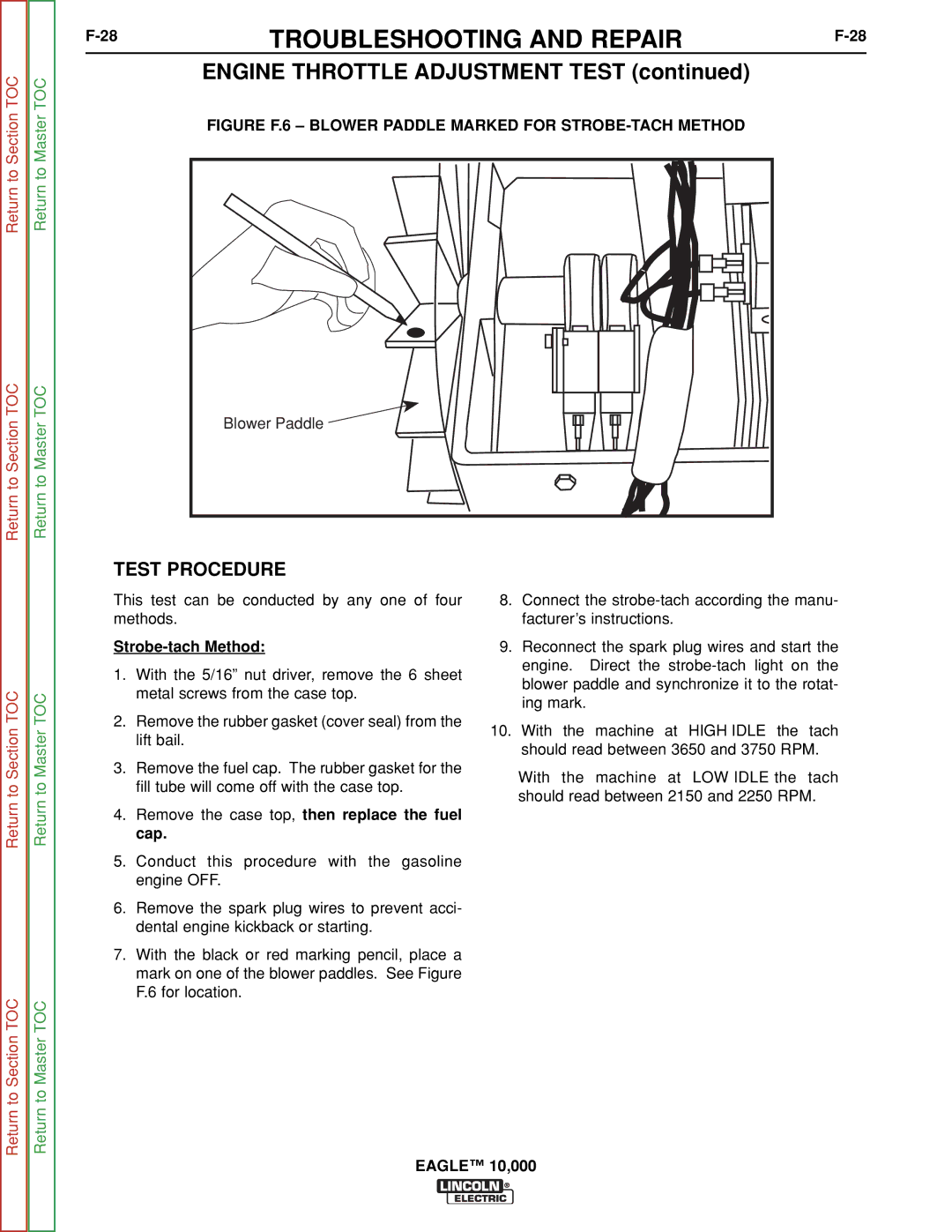 Lincoln Electric SVM192-A service manual Engine Throttle Adjustment Test, Strobe-tach Method 