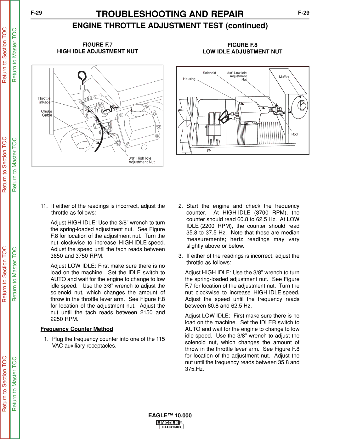 Lincoln Electric SVM192-A service manual Figure F.7, Frequency Counter Method 