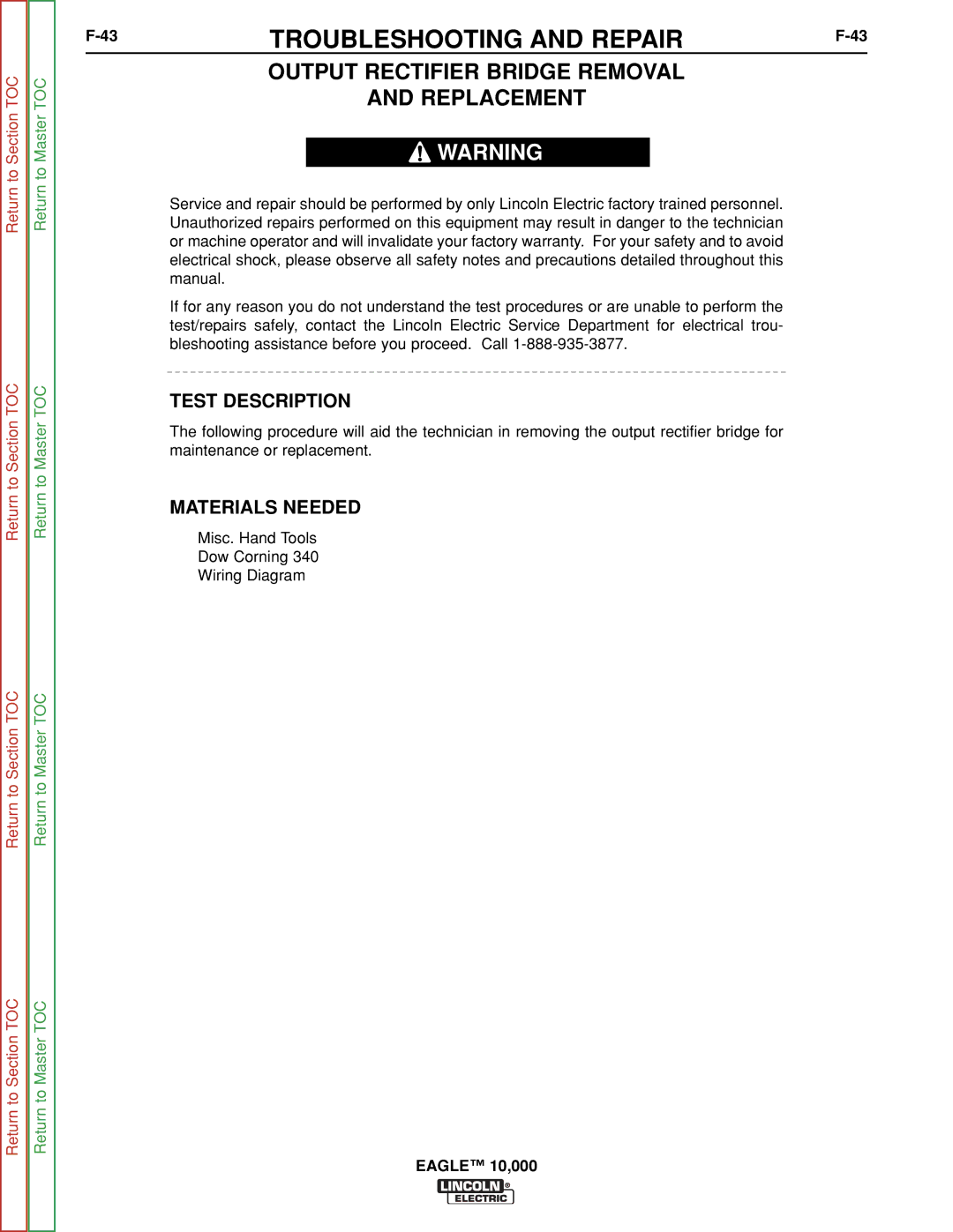 Lincoln Electric SVM192-A service manual 43TROUBLESHOOTING and REPAIRF-43, Output Rectifier Bridge Removal Replacement 