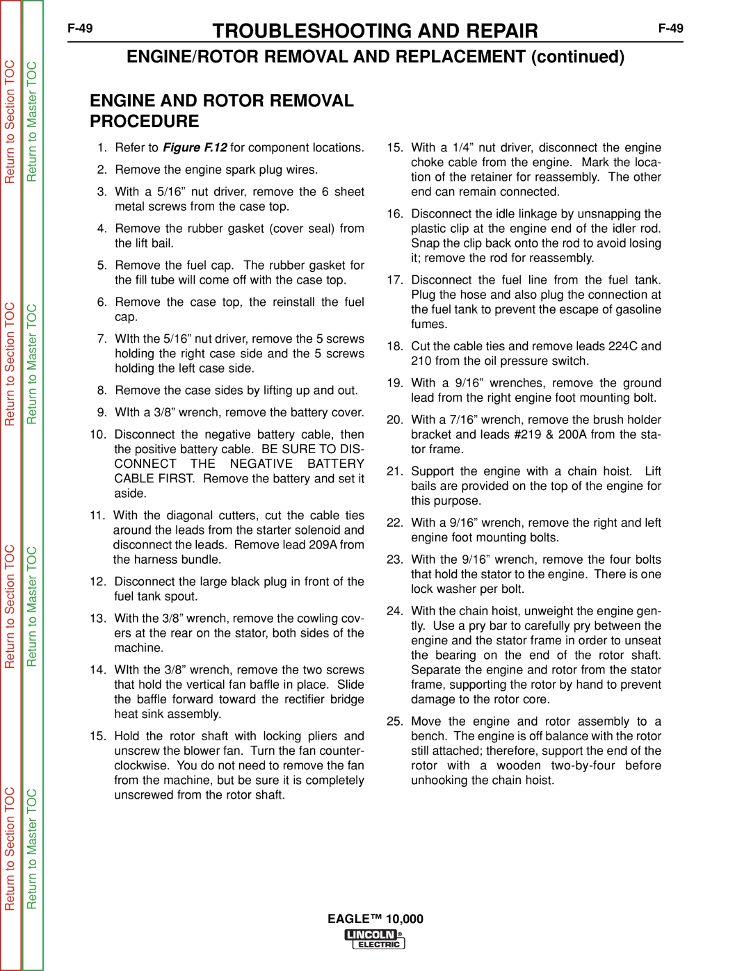 Lincoln Electric SVM192-A service manual Engine and Rotor Removal Procedure 