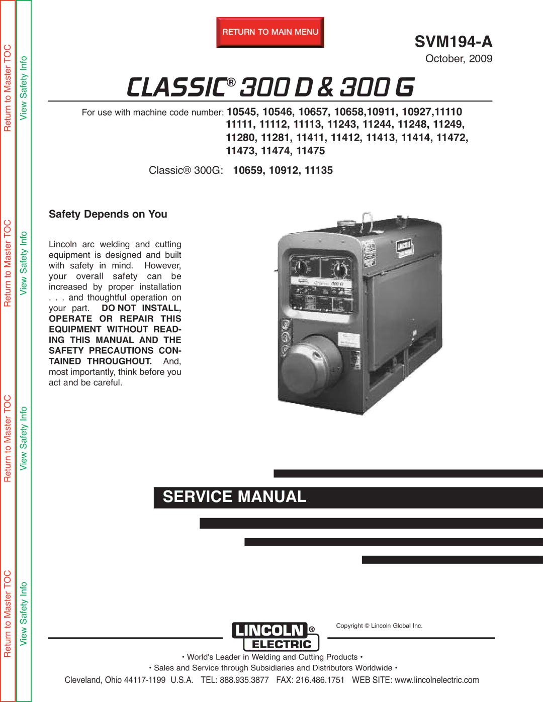 Lincoln Electric SVM194-A service manual Classic 300 D & 300 G 