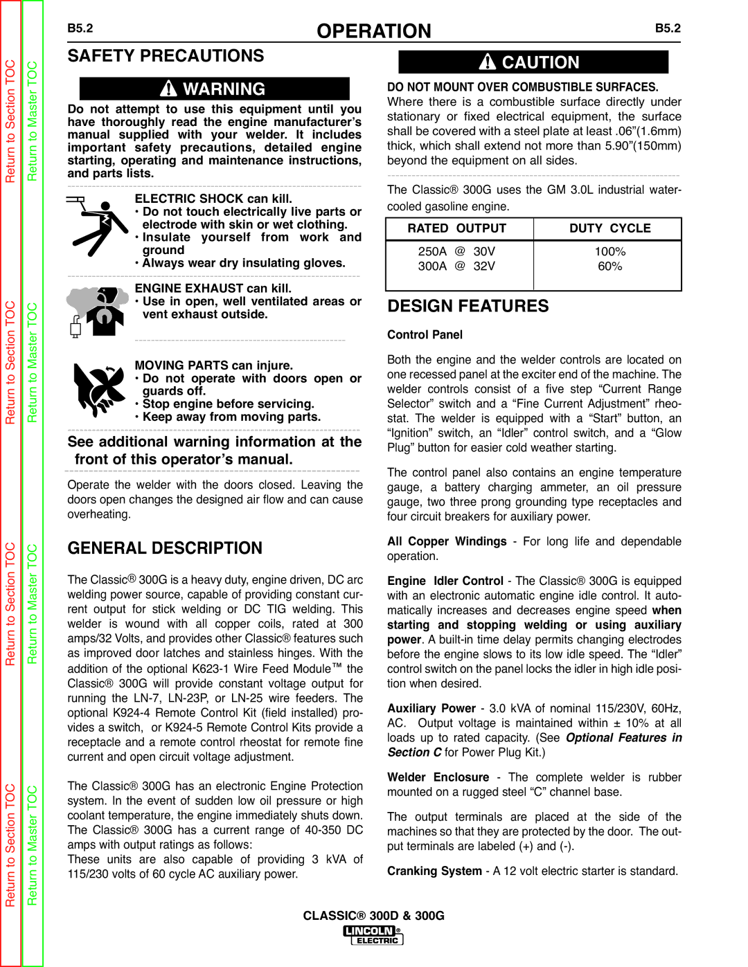 Lincoln Electric SVM194-A service manual Design Features, B5.2, Do not Mount Over Combustible Surfaces 